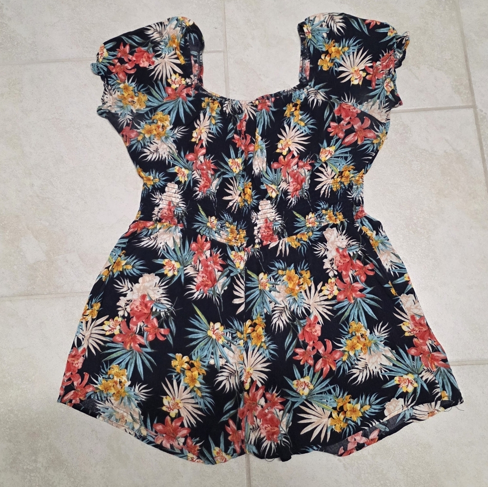 Xhilaration Tropical Floral Romper β Elastic Waist βOff-Shoulder βScoop Neck- XL